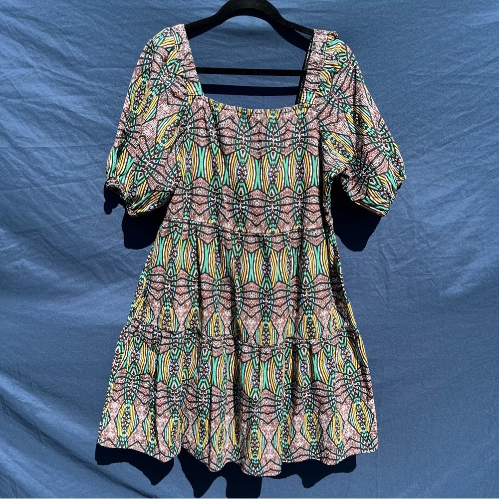 100% Cotton NWT Cato Large Puff Sleeve Square Neck Mini Dress natural fibers